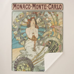 Vintage Mont-Carlo Poster by Alphonse Mucha Sherpa Blanket