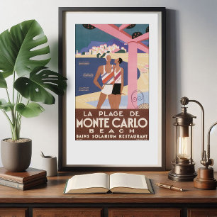 Vintage Monte Carlo Beach Travel Poster