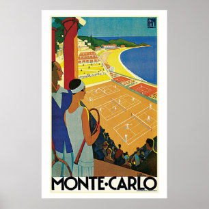 Vintage Monte Carlo Tennis Travel Ad Poster