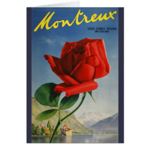 Vintage Montreux Red Rose Switzerland Geneva Lake