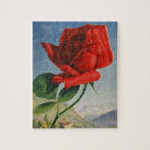 Vintage Montreux Red Rose Switzerland Geneva Lake Jigsaw Puzzle