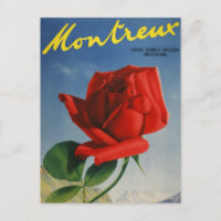 Vintage Montreux Red Rose Switzerland Geneva Lake