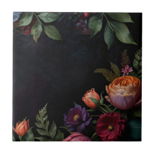 Vintage moody dark floral boho roses ceramic tile