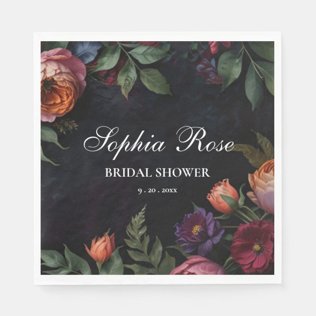 Vintage moody dark floral boho roses napkin (Front)