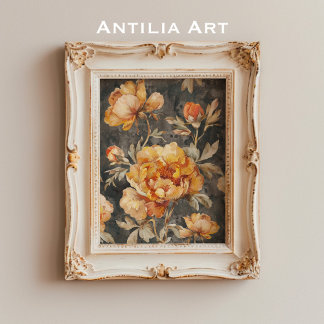 Vintage Moody Dark Flower Painting Still Life Poster