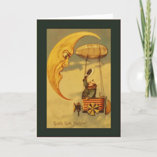 Vintage Moon & Aircraft Greetings Card