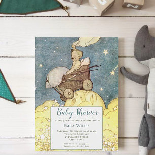 Vintage Moon and Stars Baby Shower Invitation