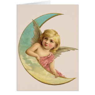 Vintage Moon Angel Greeting Card