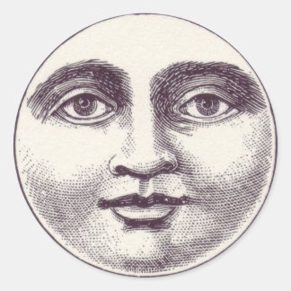 Vintage Moon Face Button Classic Round Sticker