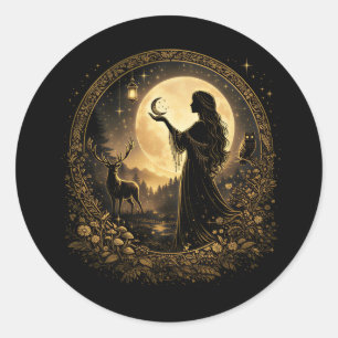 Vintage Moon Goddess Celestial Women Feminine Classic Round Sticker