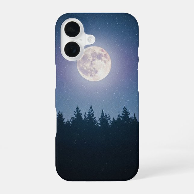Vintage Moon Over Pines iPhone 16 Case (Back)