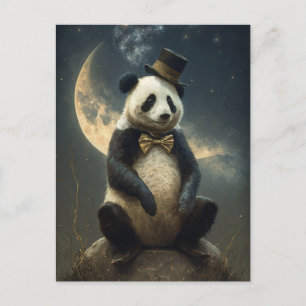 Vintage Moon Panda Bear Postcard