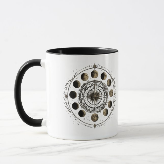 Vintage Moon Phases Compass Coffee Mug (Left)