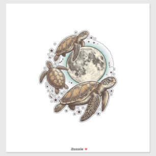 Vintage Moon Sea Turtle Engraving Shirt Design_1