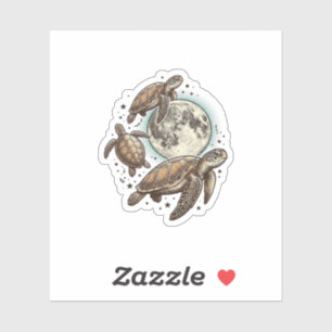 Vintage Moon Sea Turtle Engraving Shirt Design_1