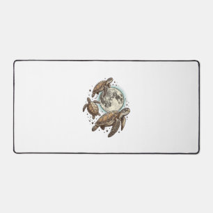 Vintage Moon Sea Turtle Engraving Shirt Design_1 Desk Mat