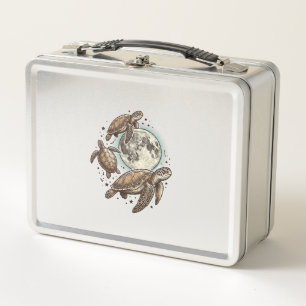 Vintage Moon Sea Turtle Engraving Shirt Design_1 Metal Lunch Box