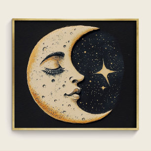 Vintage Moon - Sleeping Moon - Dark Blue Poster