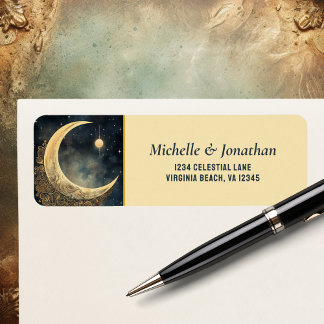 Vintage Moon, Sun, Stars Celestial Wedding Address Return Address Label