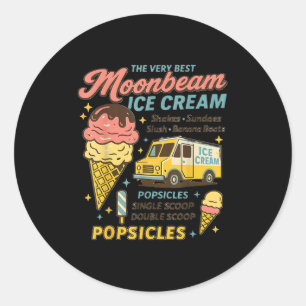 Vintage Moonbeam Ice Cream Truck Retro Double Scoo Classic Round Sticker