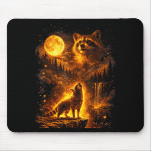 Vintage moonlight animal funny racoon howling at mouse pad