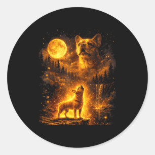Vintage moonlight dog french bulldog howling at classic round sticker