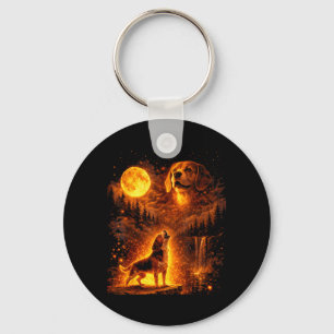 Vintage Moonlight Dog Funny Beagle Howling at The Key Ring