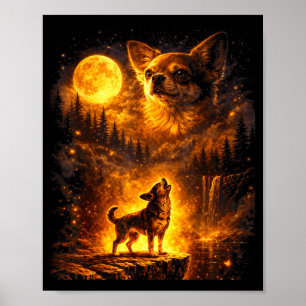 Vintage moonlight dog funny chihuahua howling at poster