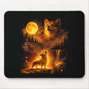 Vintage moonlight dog funny corgi howling at the mouse pad