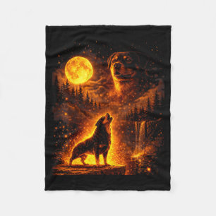 Vintage moonlight dog funny rottweiler howling at fleece blanket