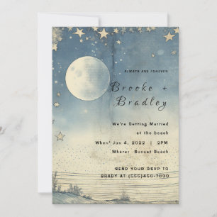 Vintage Moonlit Horizon Celestial Wedding Invitation