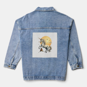 Vintage Moonlit Unicorn Fantasy Art with Castle an Denim Jacket