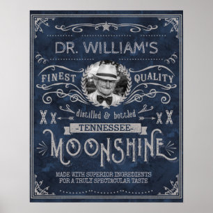 Vintage Moonshine Hillbilly Medicine Custom Blue Poster
