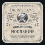 Vintage Moonshine Hillbilly Medicine Custom Brewer Square Sticker<br><div class="desc">If you make your own liquor or homebrewed beer, brand your bottles with these funny novelty moonshine stickers. The humourous vintage-looking moonshine design can be easily personalised with your name, your state or country, your own photo and more. The original design is made to look aged with an antique stained...</div>