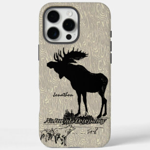 Vintage Moose and Wolf woodgrain iphone case
