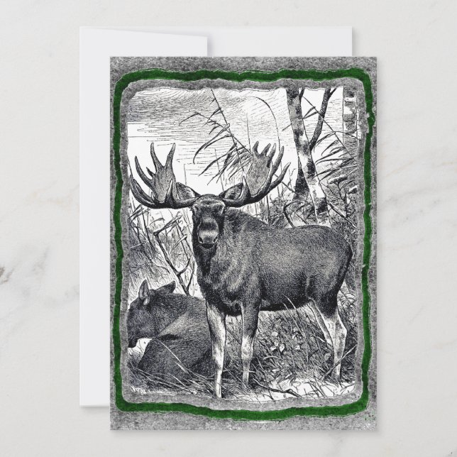 Vintage Moose art invitation template (Front)
