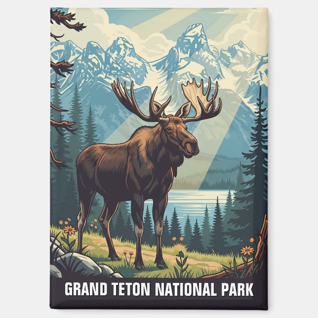 Vintage Moose at Grand Teton National Park Magnet (Front)