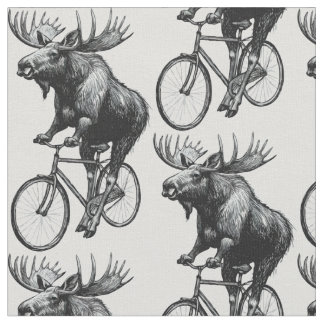 Vintage Moose Cyclist - Rustic Animal Humour Fabric