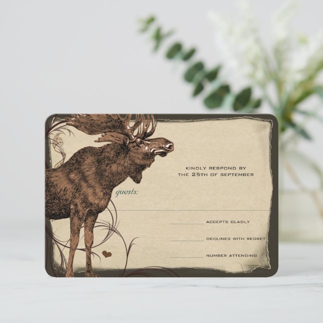Vintage Moose Forest Lodge Ranch Wedding RSVP (Standing Front)