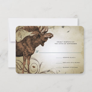 Vintage Moose Forest Lodge Ranch Wedding RSVP Card