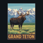 Vintage Moose in Grand Teton National Park Postcard<br><div class="desc">Grand Teton National Park, a majestic expanse of wilderness in Wyoming, is renowned for its awe-inspiring mountain peaks, crystal-clear lakes, and diverse wildlife. Among the many creatures that call this park home, the moose stands out as a particularly majestic and iconic symbol. The park's namesake, the Grand Teton, is a...</div>