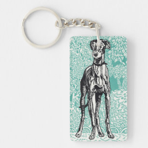Vintage Moriz Jung Greyhound Art Teal Background Key Ring