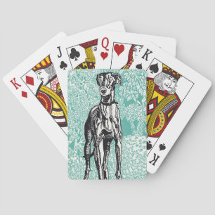 Vintage Moriz Jung Greyhound Art Teal Background Playing Cards