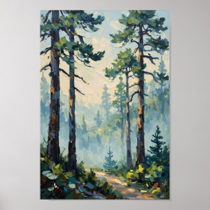 Vintage Morning Mist Forest Art Poster