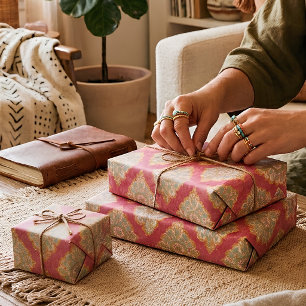 Vintage Moroccan Damask Pink Floral Wrapping Paper