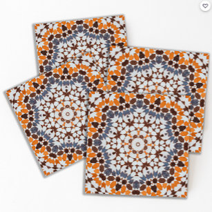 Vintage Moroccan Mosaic Orange Blue Ceramic Tile