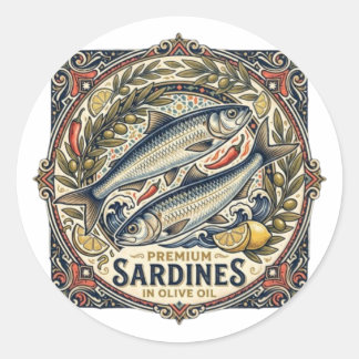Vintage Moroccan Sardine Tin Retro Coastal Fish  Classic Round Sticker