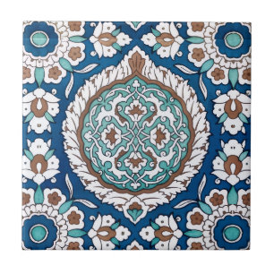 Vintage Moroccan Teal & Blue Floral Pattern Ceramic Tile