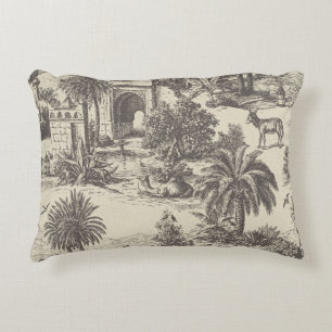 Vintage Moroccan Toile Camel Oasis Palm Tree Decorative Cushion