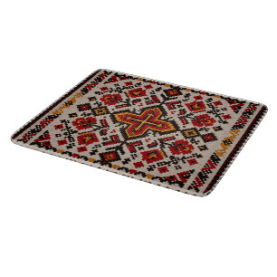Vintage Moroccan Tribal Orange Floral Pattern Cutting Board